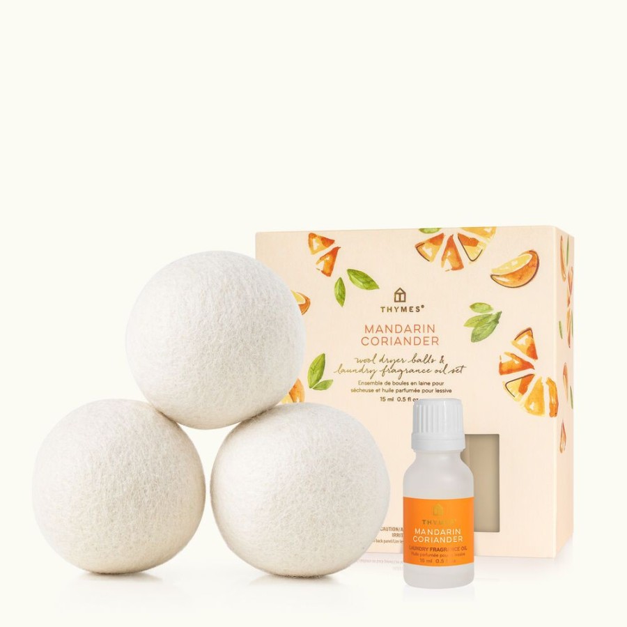 Home Care Thymes | Mandarin Coriander Wool Dryer Balls & Laundry Fragrance Oil Set