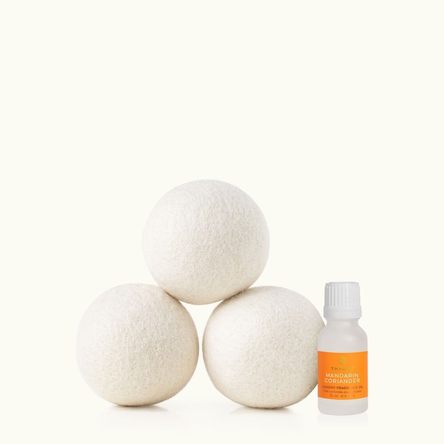 Home Care Thymes | Mandarin Coriander Wool Dryer Balls & Laundry Fragrance Oil Set