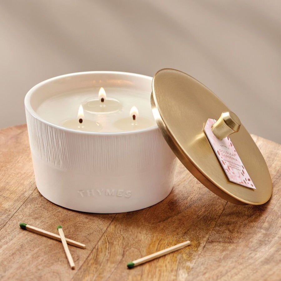 Home Fragrance Thymes | Goldleaf Gardenia Statement 3-Wick Candle