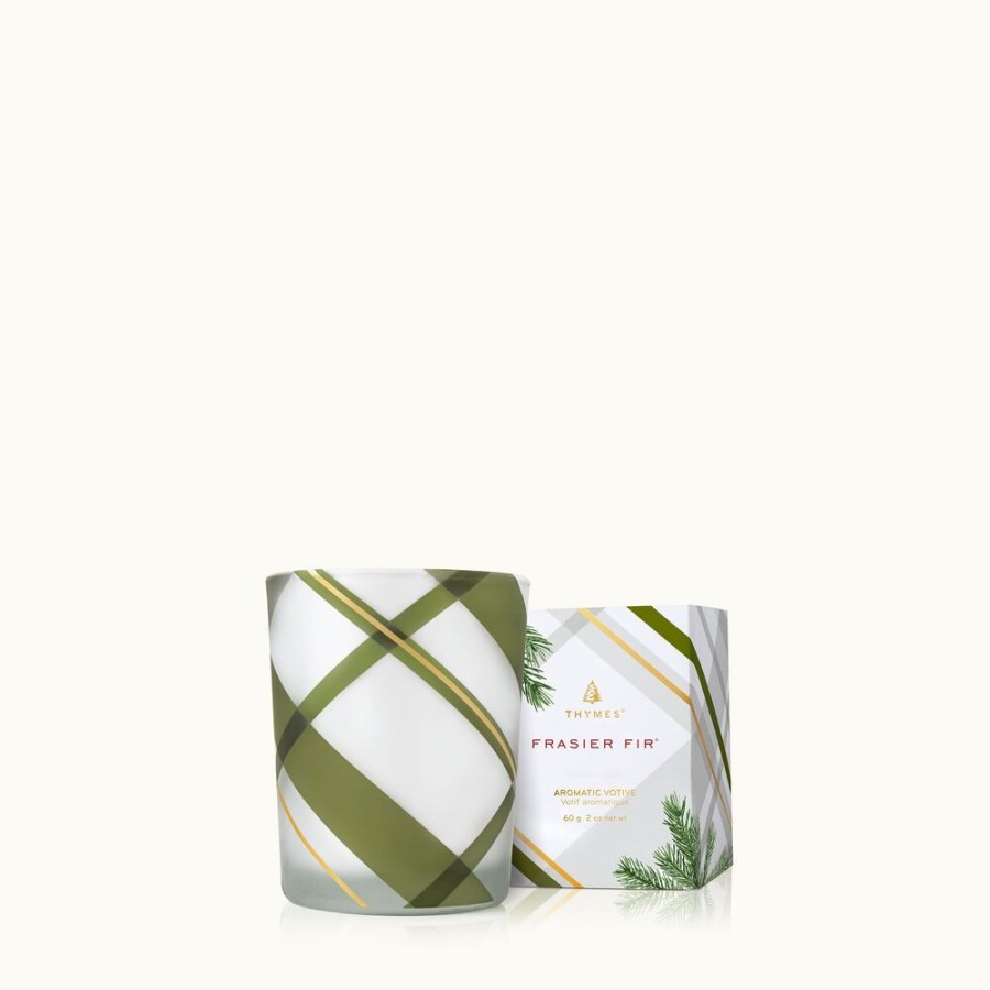 Home Fragrance Thymes | Frasier Fir Frosted Plaid Votive Candle