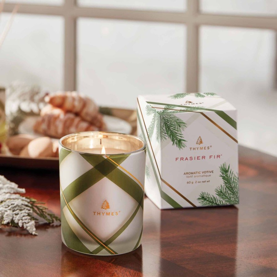 Home Fragrance Thymes | Frasier Fir Frosted Plaid Votive Candle