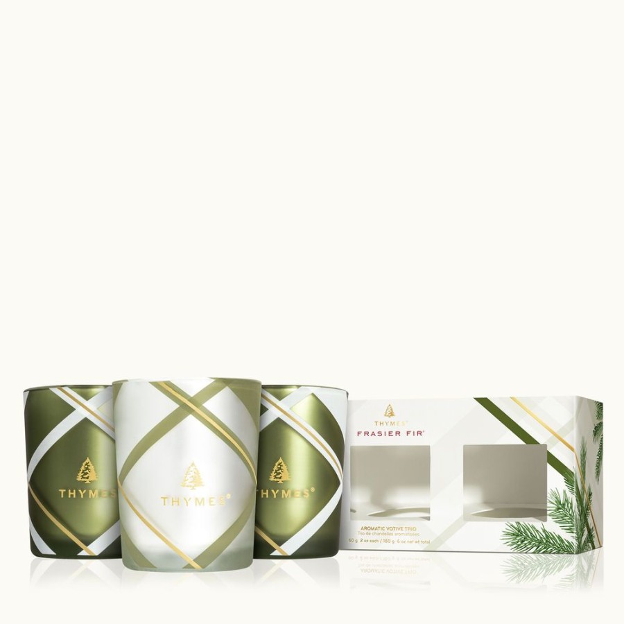 Home Fragrance Thymes | Frasier Fir Frosted Plaid Votive Trio