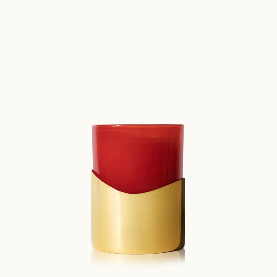 Home Fragrance Thymes | Simmered Cider Harvest Red Poured Candle With Gold Sleeve